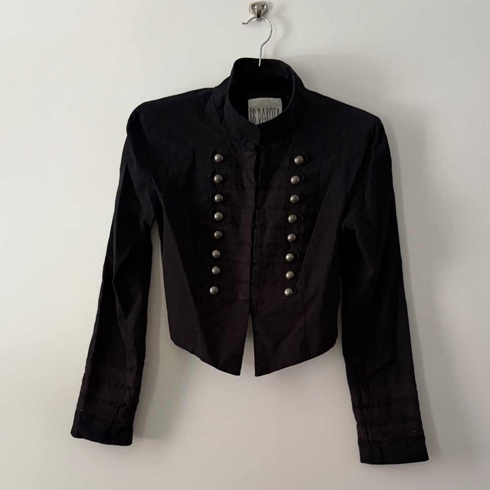 BB Dakota Black Military-Inspired Cropped Blazer